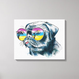 Watercolor Tropical Puppy Canvas Print