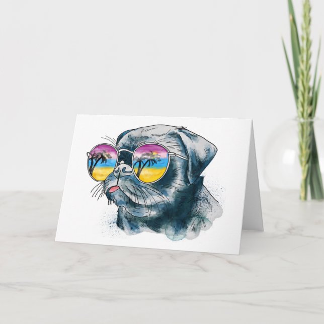 Watercolor Tropical Puppy Card (Front)