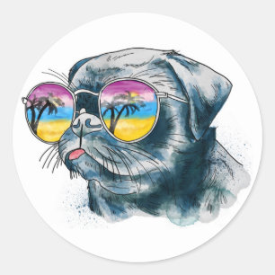 Watercolor Tropical Puppy Classic Round Sticker