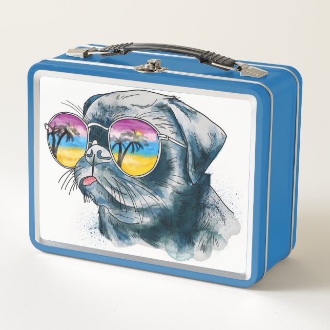 Watercolor Tropical Puppy Metal Lunch Box (Front)