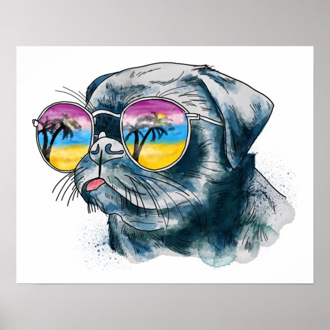 Watercolor Tropical Puppy Poster (Front)