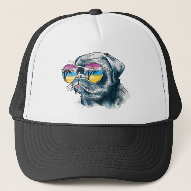 Watercolor Tropical Puppy Trucker Hat (Front)
