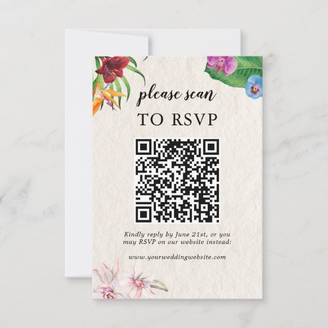 Watercolor Tropical QR Wedding Scan to RSVP (Front)