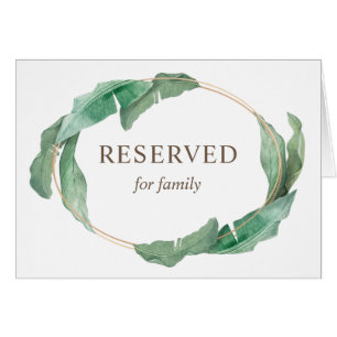 Watercolor tropical reserved sign. Green wedding