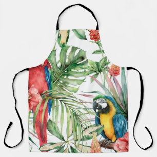 Watercolor tropical seamless pattern with parrots apron