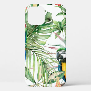 Watercolor tropical seamless pattern with parrots iPhone 12 case