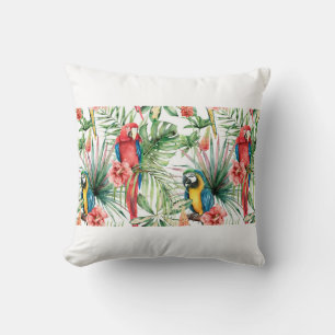 Watercolor tropical seamless pattern with parrots cushion
