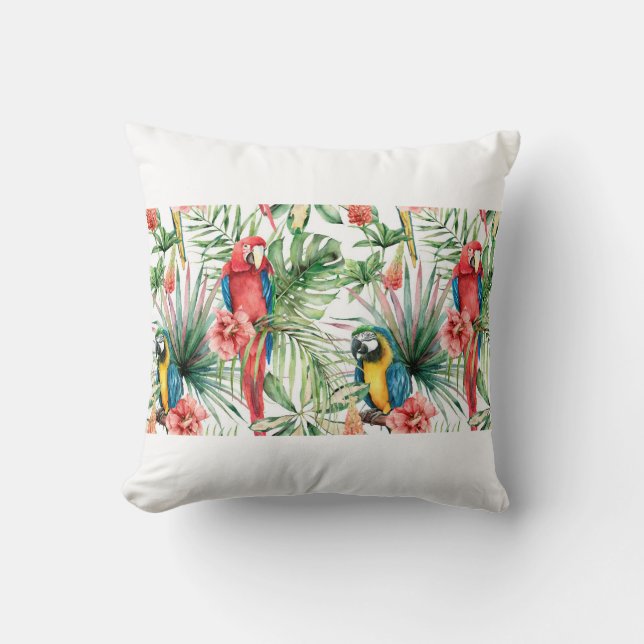 Watercolor tropical seamless pattern with parrots  cushion (Front)