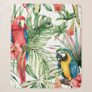 Watercolor tropical seamless pattern with parrots sherpa blanket