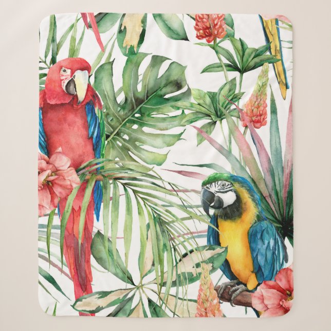 Watercolor tropical seamless pattern with parrots  sherpa blanket (Front)