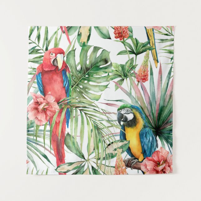 Watercolor tropical seamless pattern with parrots  tapestry (Front)