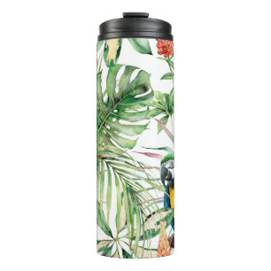 Watercolor tropical seamless pattern with parrots thermal tumbler