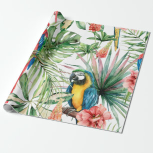 Watercolor tropical seamless pattern with parrots wrapping paper