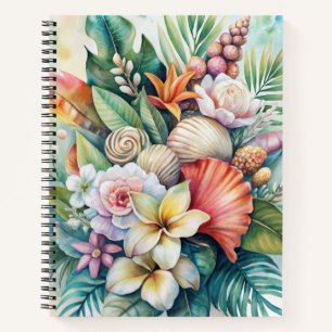 WATERCOLOR TROPICAL SEASHELLS FLOWERS AND LEAVES NOTEBOOK