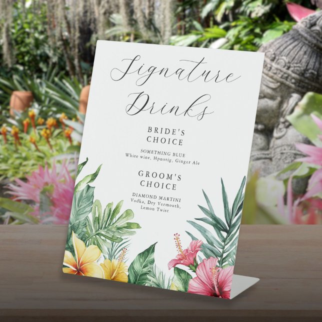 Watercolor Tropical Signature Drinks Wedding Pedestal Sign (Watercolor Tropical Signature Drinks Wedding Pedestal Sign)