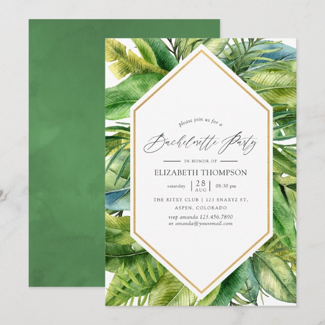Watercolor Tropical Summer Bachelorette Party Invitation (Front/Back)