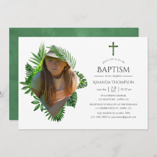 Watercolor Tropical Summer Baptism or Christening Invitation
