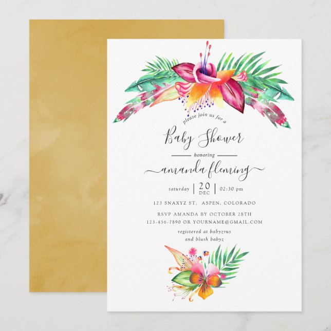 Watercolor Tropical Summer Beach Baby Shower Invitation (Front/Back)