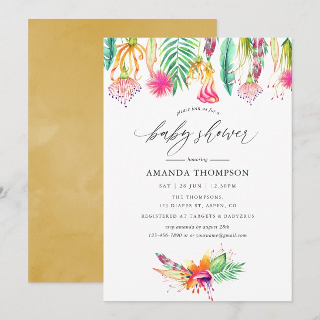 Watercolor Tropical Summer Beach Baby Shower Invitation (Front/Back)