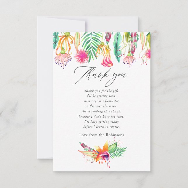 Watercolor Tropical Summer Beach Baby Shower Thank You Card (Front)