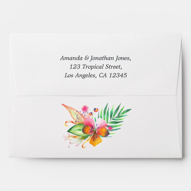 Watercolor Tropical Summer Beach Wedding Envelope (Back (Top Flap))