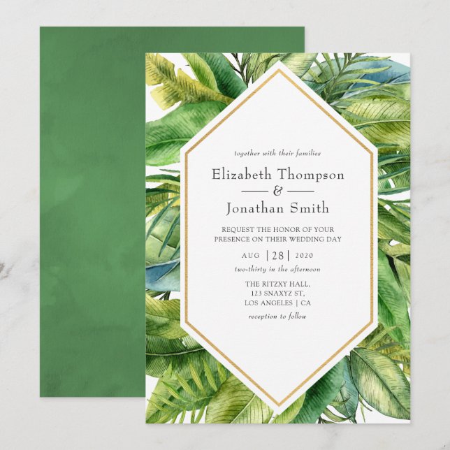 Watercolor Tropical Summer Beach Wedding Invitation (Front/Back)