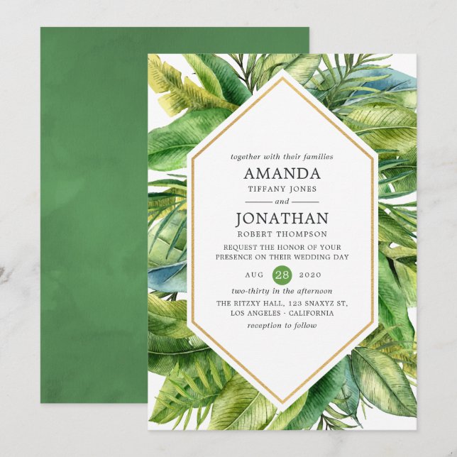 Watercolor Tropical Summer Beach Wedding Invitation (Front/Back)