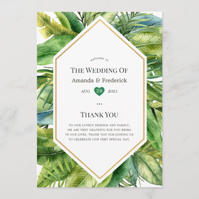 Watercolor Tropical Summer Beach Wedding Programme (Front)