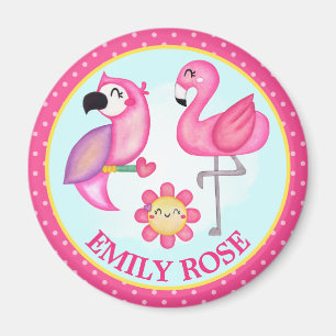 Watercolor Tropical Summer Flamingo & Parrot Magnet