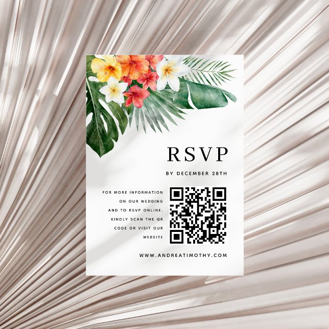 Watercolor Tropical Summer Floral Greenery Wedding RSVP Card (Creator Uploaded)