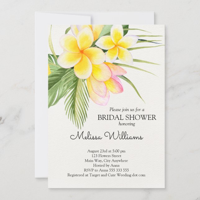 Watercolor Tropical Summer Hawaii Bridal Shower Invitation (Front)