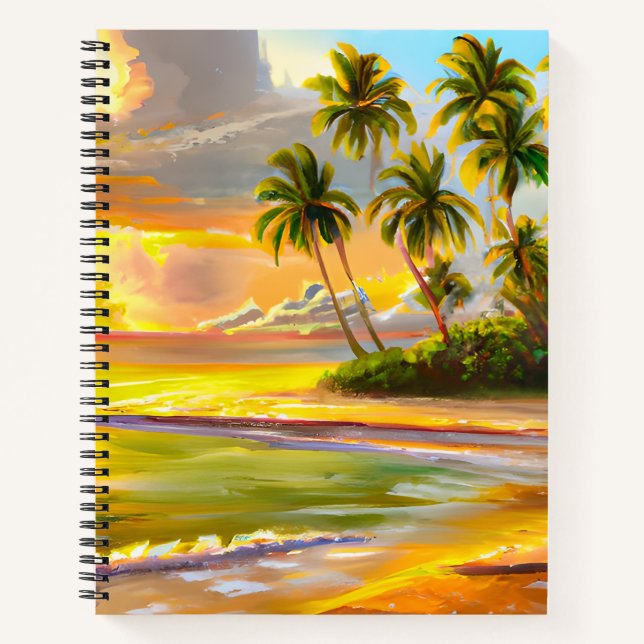 Watercolor Tropical Sunset Beach Painting  Notebook (Front)