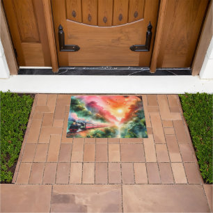 Watercolor Tropical Sunset Train Journey Doormat
