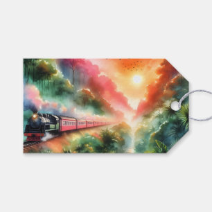 Watercolor Tropical Sunset Train Journey Gift Tags