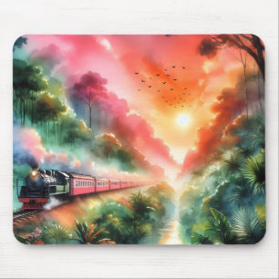 Watercolor Tropical Sunset Train Journey Mouse Mat