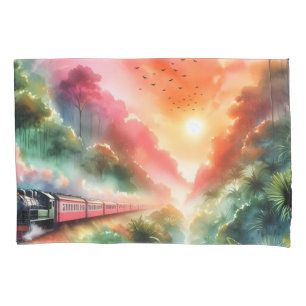 Watercolor Tropical Sunset Train Journey Pillowcase
