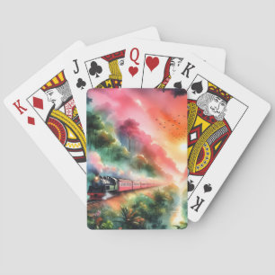 Watercolor Tropical Sunset Train Journey Playing Cards