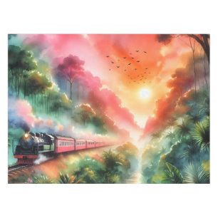 Watercolor Tropical Sunset Train Journey Tablecloth