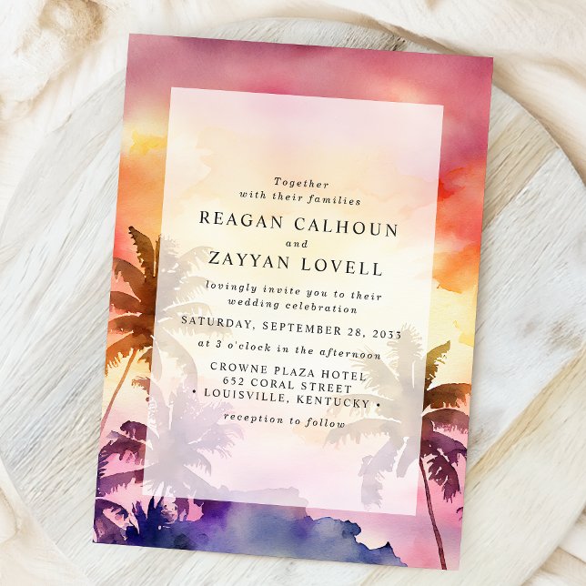 Watercolor Tropical Sunset Wedding Invitation (Creator Uploaded)