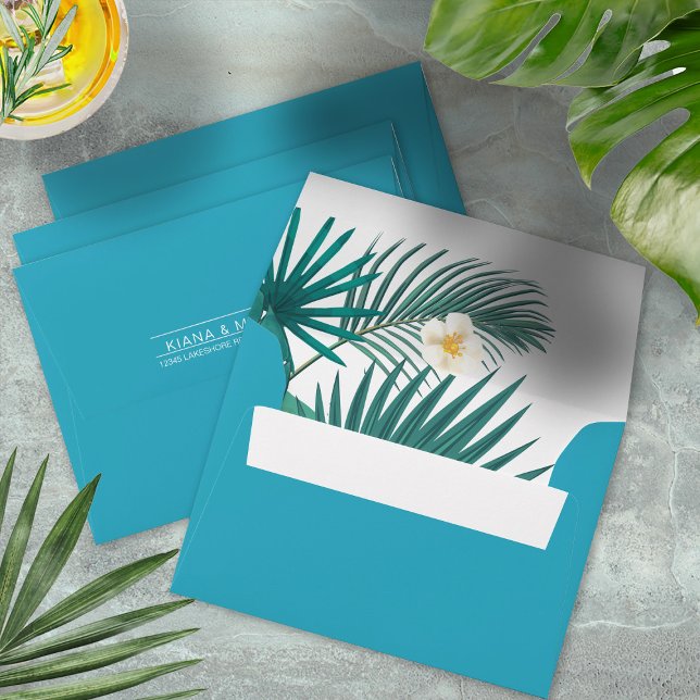 Watercolor Tropical Teal ID577 Envelope (Interior/Back In Situ)