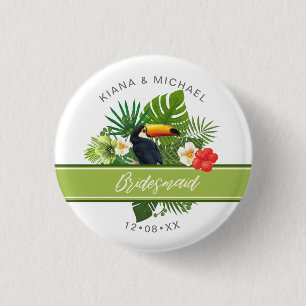 Watercolor Tropical Toucan Bridesmaid Green ID577 3 Cm Round Badge