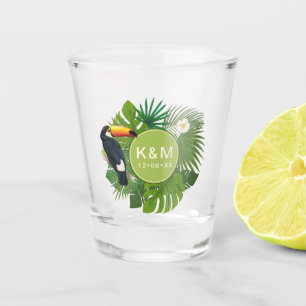Watercolor Tropical w/Toucan Green ID577 Shot Glass