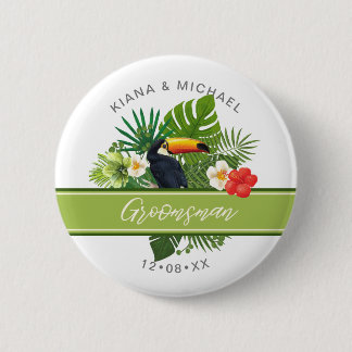 Watercolor Tropical w/Toucan Groomsman Green ID577 6 Cm Round Badge