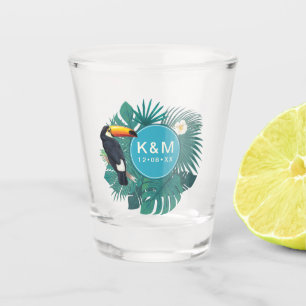 Watercolor Tropical w/Toucan Teal ID577 Shot Glass