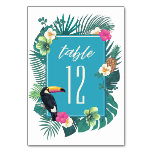 Watercolor Tropical w/Toucan Teal ID577 Table Number