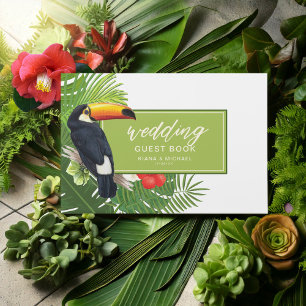 Watercolor Tropical w/Toucan Wedding Green ID577 Guest Book