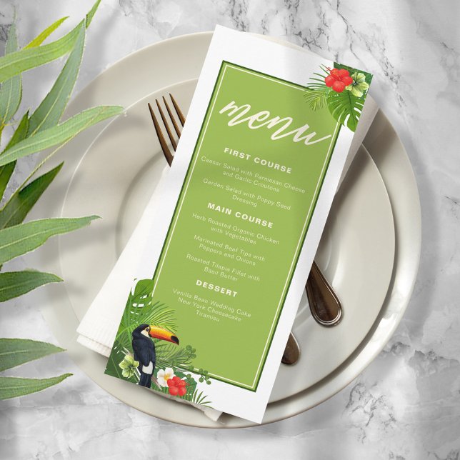 Watercolor Tropical w/Toucan Wedding Green ID577 Menu (Creator Uploaded)