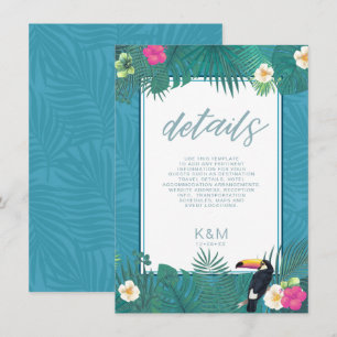 Watercolor Tropical  Wedding Details Teal ID577 Enclosure Card