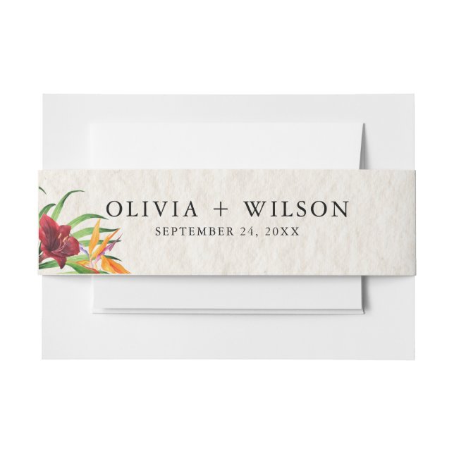 Watercolor Tropical Wedding Invitation Belly Band (Front Example)