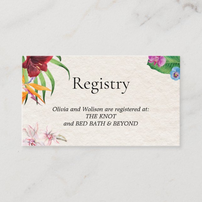 Watercolor Tropical Wedding Shower Gift Registry Enclosure Card (Front)